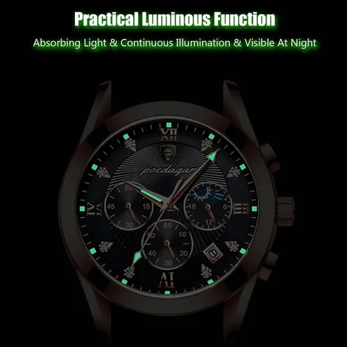 Vista 7 de RORIOS Relojes de moda para hombre, reloj analógico de cuarzo con correa de cuero, cronógrafo, reloj de pulsera impermeable para hombres