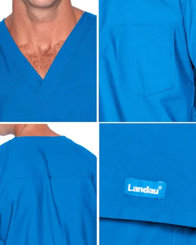 Vista 4 de Landau Essentials Unisex Relaxed Fit 1-Pocket V-Neck Scrub Top 7502