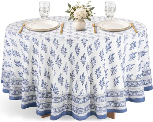 Vista 28 de Ridhi Mantel redondo estampado a mano color rosa flamenco 120 pulgadas 100%