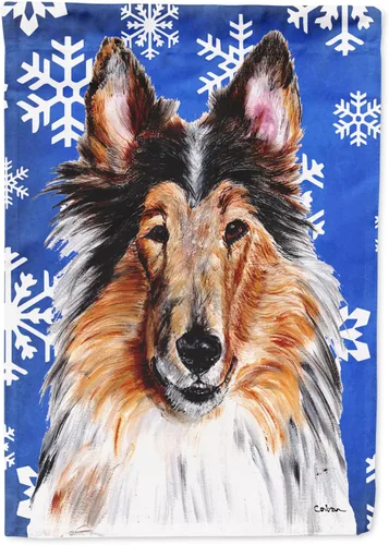Vista 214 de Caroline's Treasures SC9374GF Bulldog English Snow flakes Holiday Garden Flag Buzón Bandera decorativa para patio exterior, patio, obras de arte
