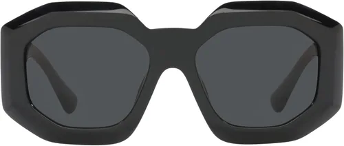 Vista 4 de Versace Gafas de sol para mujer, montura negra, lentes gris oscuro, 2.205 in