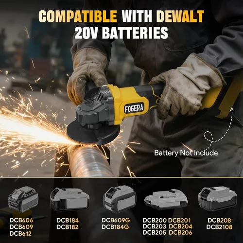 Vista 3 de Amoladora Angular Inalámbrica, Herramientas de Amoladora Eléctrica de 4-1/2 Pulgadas Compatible con Batería Dewalt 20V MAX, Amoladora Inalámbrica