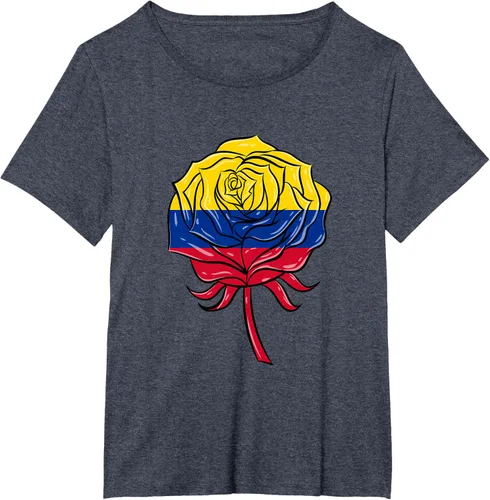 Vista 23 de Camiseta colombiana para mujer con diseño de rosa, Negro