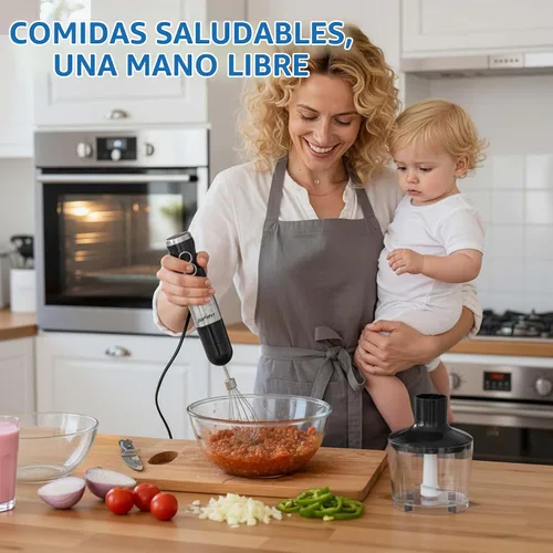 Vista 6 de Batidora de inmersión profesional 6 en 1, licuadora de mano resistente con 12 velocidades y 10 accesorios, picadora de alimentos de 20 onzas