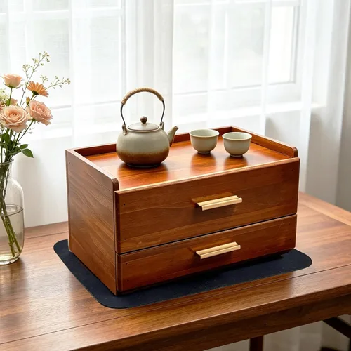 Vista 5 de Organizador de bolsas de té de madera con paspartú, bolsa de almacenamiento de té de madera, soporte para caja de té de doble cajón con 20