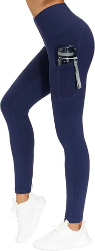 Vista 5 de THE GYM PEOPLE Pantalones de yoga gruesos de cintura alta con bolsillos, control de abdomen, leggings de yoga para mujer