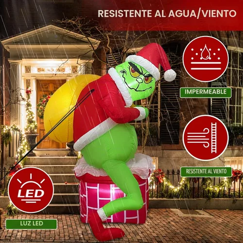 Vista 2 de Inflable de Navidad, chimenea de Papá Noel verde, decoración al aire