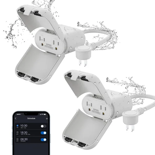 Vista 19 de ELEGRP PQR11 Enchufe inteligente para exteriores con regulador de intensidad impermeable IP66, enchufe WiFi inteligente compatible con Alexa