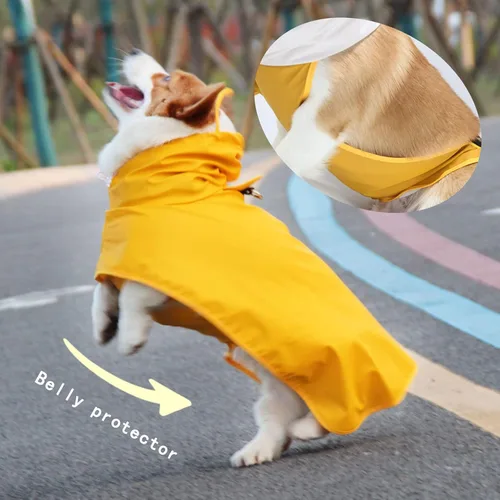 Vista 2 de Impermeable para perro, abrigo de lluvia reflectante ajustable con capucha, chaqueta de lluvia ligera para perro, poncho deslizante con agujero