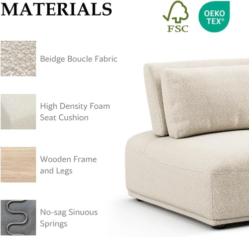 Vista 6 de Furniture of America Tatiana Modern Boucle - Sofá modular de 2 plazas con respaldo ajustable para sala de estar, oficina, combinación libre Boucle