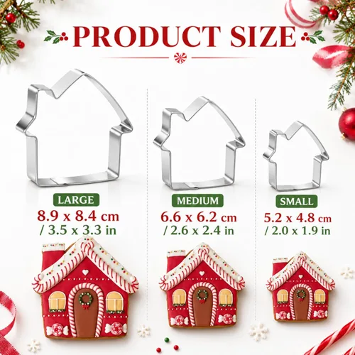 Vista 5 de Juego de 3 cortadores de galletas de casa de jengibre de Navidad, acero inoxidable