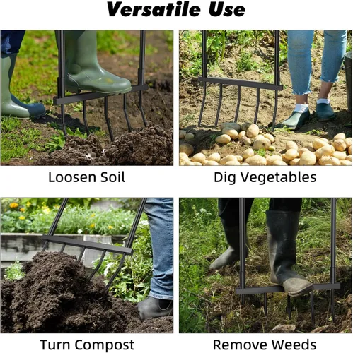Vista 5 de Broadfork - Herramienta de jardín resistente, tenedor de 5 dientes anchos para jardinería, tenedor de jardín en forma de U para aflojar el suelo