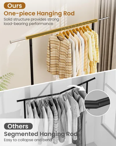 Vista 4 de Perchero resistente para ropa, estante de metal para ropa con capacidad de carga de 204 KG, perchereros enrollables para colgar ropa con ruedas