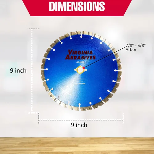 Vista 2 de Virginia Abrasives 425-08408 - Hoja de diamante de hormigón de uso general UV de 9 pulgadas - Cortador húmedo y seco para hormigón/asfalto