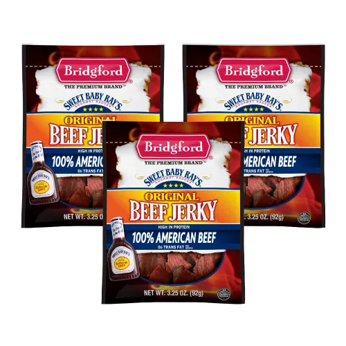 Vista 10 de Bridgford Sweet Baby Ray's Beef Jerky Honey BBQ de 3.25 onzas, paquete de 2 – Cecina alta en proteínas para impulso de energía del mediodía