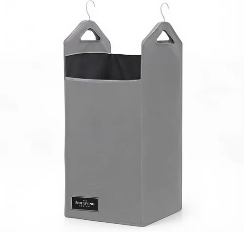 Vista 11 de The Fine Living Co. - Bolsa colgante para ropa sucia, colgador resistente, organizador de cestas de armario que ahorra espacio (beige)