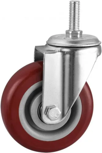 Vista 2 de 1 unid Caster Spot 3 pulgadas M12 Tornillo Universal Rueda Jujube Rojo Doble Eje PVC Rodillo Silencioso Movimiento Escalera Pie