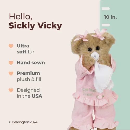 Vista 2 de Oso de peluche Bearington Sicky Vicky, regalo de "que te mejores pronto" para niños, de 25.4 cm después de una cirugía para niños con pies