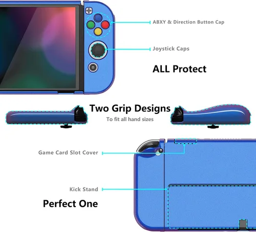 Vista 4 de PlayVital AlterGrips - Funda protectora brillante para Nintendo Switch OLED, agarre ergonómico para Joycon, carcasa delgada acoplable para Switch