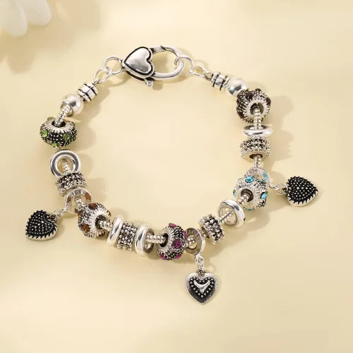 Vista 3 de ZMNNOPPAB Pulsera de cuentas de cristal de Murano con corazones de melocotón, pulsera de cuentas de cristal de Murano, regalo de cumpleaños