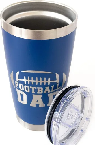 Vista 4 de Vaso de fútbol para papá, 20 0z, taza de viaje para hombres, fútbol universitario para papá, deportes (azul rey)