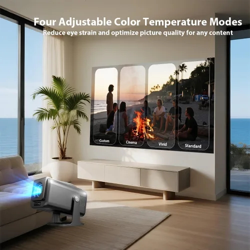 Vista 7 de Smart 2025: proyector portátil listo para 4K con Android 13 500 lúmenes ANSI WiFi 6 Luz azul baja