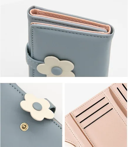 Vista 5 de LJCZKA Bonita cartera pequeña para niñas y mujeres, bloqueo RFID, piel sintética, tres plegadas, bolsillo para efectivo con tarjetero y billetera