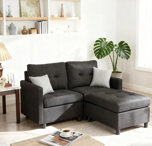 Vista 19 de Sofá modular de 55 pulgadas con otomana móvil, sofá de 2 asientos para espacios pequeños, sofá de nube en forma de L, sofá modular pequeño para sala