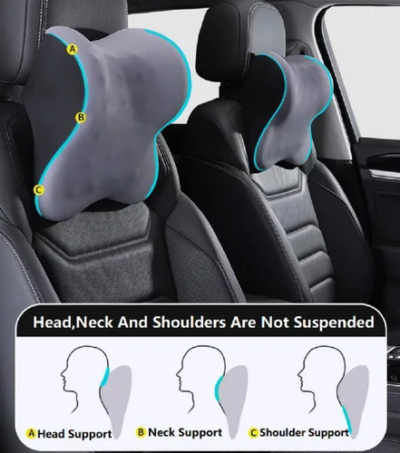 Vista 4 de Almohada cervical para aliviar el dolor de cuello y soporte cervical, almohada de espuma viscoelástica para asiento de automóvil con correa