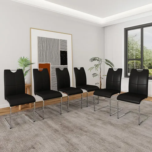 Vista 24 de Juego de 2 sillas de comedor, modernas sillas de comedor de piel sintética con respaldo alto, patas de metal, sillas tapizadas modernas para cocina