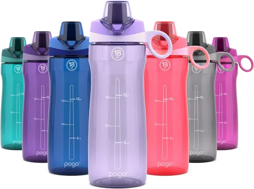 Vista 31 de Pogo Botella de agua de plástico tritán sin bisfenol A con tapa con pico de 18 onzas, color azul