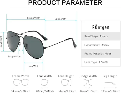 Vista 5 de CONRAD RONTGEN Premium Aviator Gafas de sol para hombres y mujeres Aviadores Clásicos