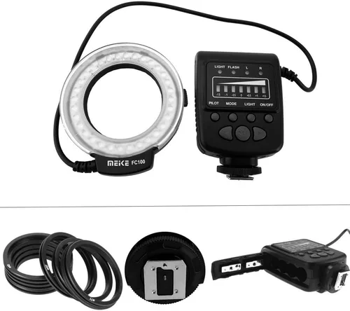 Vista 3 de Meike FC-100 - Luz LED para macro anillo, compatible con cámara réflex digital Canon N Pentax Olympus Olympus con anillos adaptadores