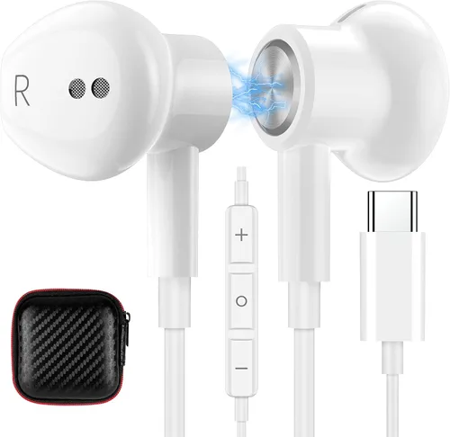 Vista 9 de Auriculares USB C magnéticos con cable para iPhone 17 Pro Max 16 15 16e aislamiento de ruido en la oreja auriculares con micrófono tipo C