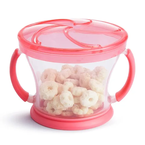 Vista 3 de Munchkin Snack Catcher - Tazas para aperitivos para niños pequeños, sin derrames, paquete de 2, rosa/morado Rosado/Púrpura
