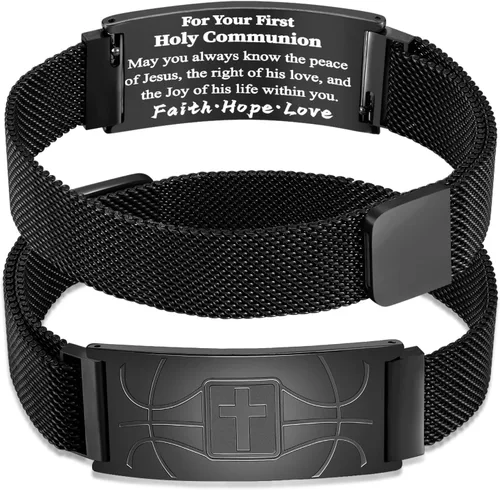 Vista 11 de Regalos de graduación, pulsera de fútbol, fútbol, baloncesto, béisbol, regalos de pulsera, pulseras de cruz de fe para hombres, bautismo, primera