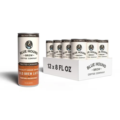 Vista 7 de Blue Hound Brew Cold Brew Latte Variety Pack Maple Brown Sugar + Salted Caramel 12 Cans (8 fl oz) Specialty-Grade Cold Brew, Organic Whole