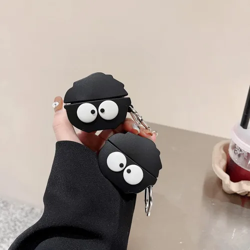 Vista 4 de Funda negra de silicona suave con accesorios para llavero para Samsung Galaxy Buds 2 (2021), Galaxy Buds Pro Case (2021)/Galaxy Buds Live Case