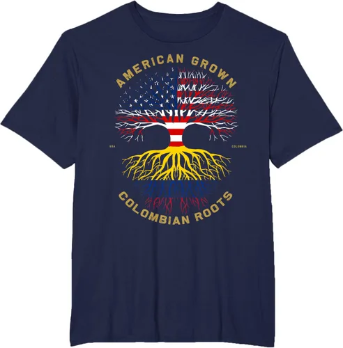 Vista 40 de Camiseta de regalo con la bandera de Estados Unidos con árbol de raíces colombianas