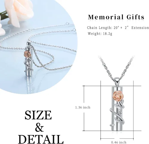 Vista 3 de Shajwo - Collar de urna con flor de rosa para cenizas, joyería de cremación para mujeres y niñas, dije conmemorativo, colgante de urna para cenizas