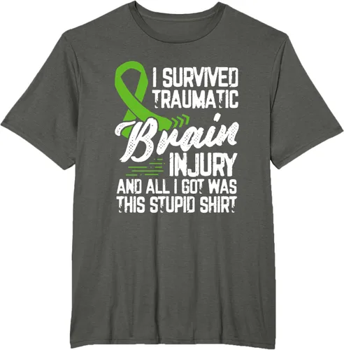 Vista 6 de Camiseta traumática con cinta verde para concienciación de lesiones cerebrales traumáticas I survived TBI, Negro, S