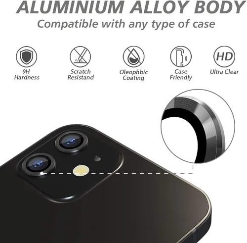 Vista 6 de CloudValley Protector de cámara trasera compatible con iPhone 12/12 Mini/11, aleación de aluminio, cobertura completa y lente de cámara de película