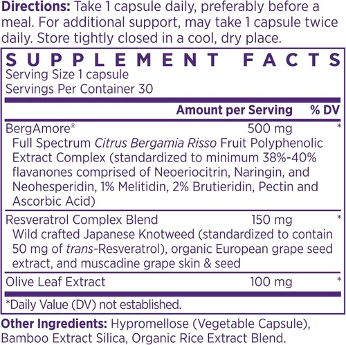 Vista 2 de NAOMI Bergamota Cítrico Italiano 500mg + Resveratrol, Desarrollado por un Cardiólogo Premiado, Apoya el Colesterol Normal y la Función Celular