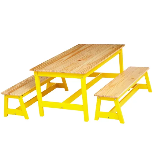 Vista 3 de Juego de mesa y banco para niños de Amazon Basics para interiores, color natural.