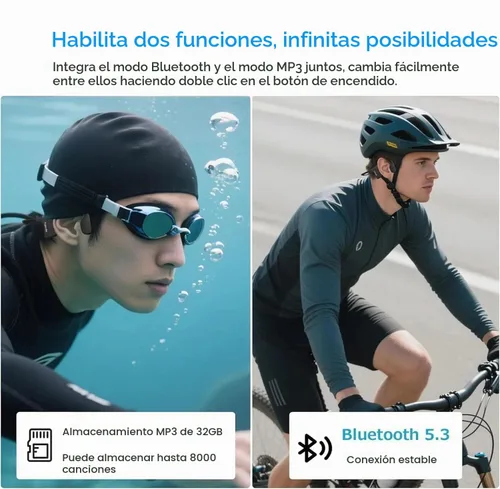 Vista 5 de Auriculares de natación de conducción ósea inalámbricos Auriculares submarinos IPX8 Auriculares Bluetooth impermeables Auriculares Bluetooth