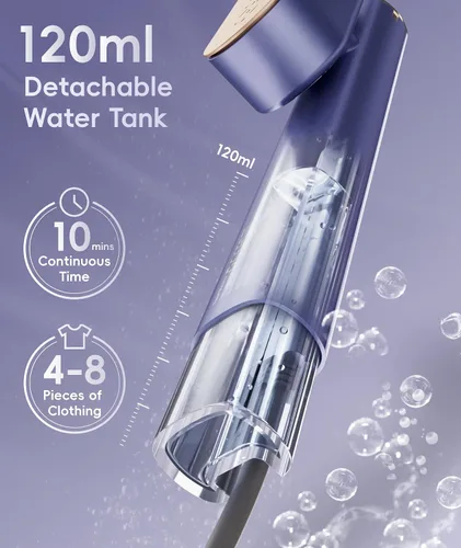Vista 7 de Vaporizador para ropa, vaporizador portátil de 1000 W, tamaño de viaje, 100-240 V de doble voltaje, tanque de 4.1 fl oz, vapor de mano y plancha 2