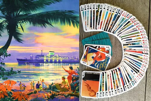 Vista 6 de Carteles de aviación vintage para jugar a las cartas (baraja de póquer 54 cartas todas diferentes) Carteles de viaje retro vintage Avia avión azafata