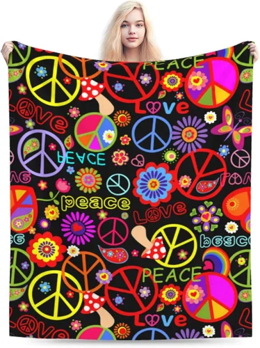 Vista 9 de Divertida y colorida manta hippie de paz y amor, mantas suaves de franela manta para cama acogedora y ligera de felpa regalos para mujeres, hombres
