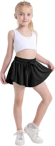 Vista 5 de Paquete de 3 pantalones cortos fluidos 2 en 1 para niñas, falda de mariposa con bolsillos para baile, escuela, correr, gimnasio, fitness, dormir