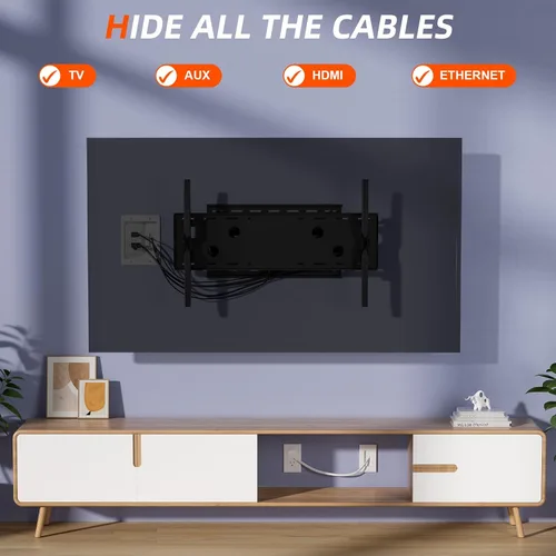 Vista 3 de Kit de organización de cables de pared, kit de pared para ocultar cables de TV con placa de pared de cepillo y cable de 9.8 pies, 2 salidas de CA